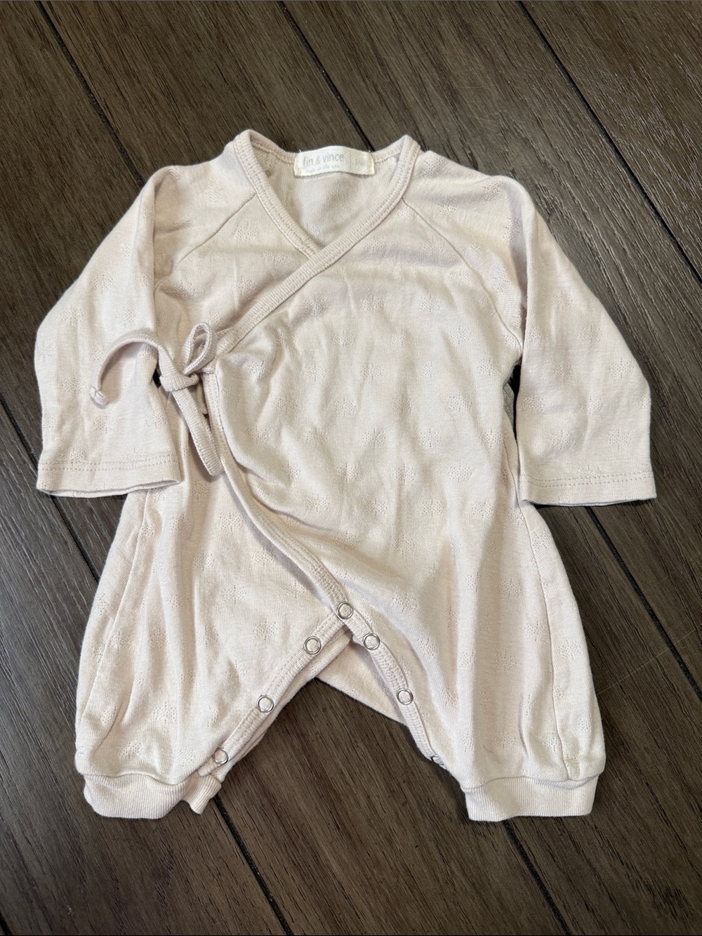 Neutral Cream Kimono Organic Cotton Pointelle Long Sleeve Onesie Baby 3-6months